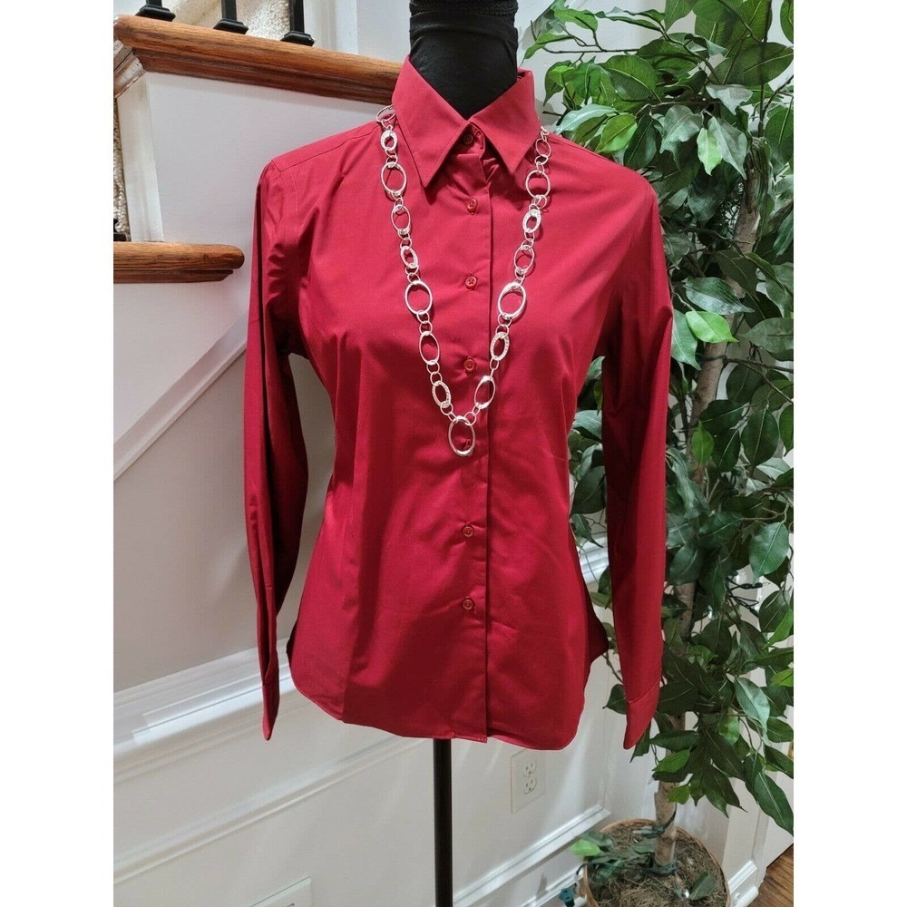 Forsyth Women's Burgundy Cotton Long Sleeve Collared Button Up Top Size Small